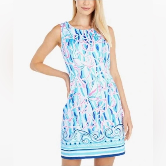 Lilly Pulitzer MILA STRETCH SHIFT DRESS IN SKIM BLUE REEL - Picture 5 of 6